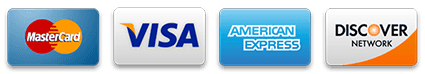 Accepted Payment Methods - Visa, Mastercard, Amex, Discover